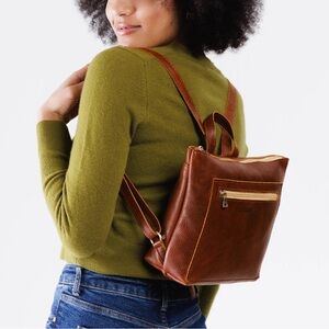 Portland leather tote backpack nutmeg